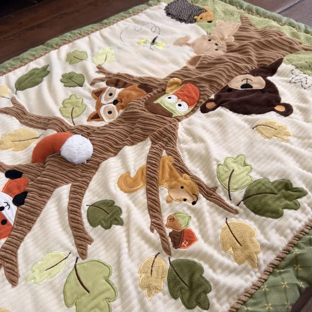 Lambs & Ivy ECHO Woodland Crib Quilt Comforter Fox Owl Bear Hedgehog Rattle